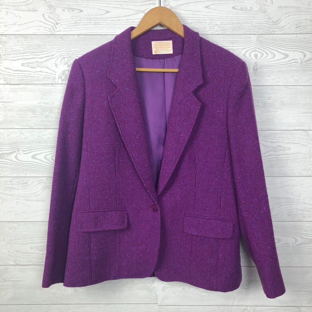 Pendleton Women's Size 14 One Button Blazer Pure Virgin Wool Purple Made in USA